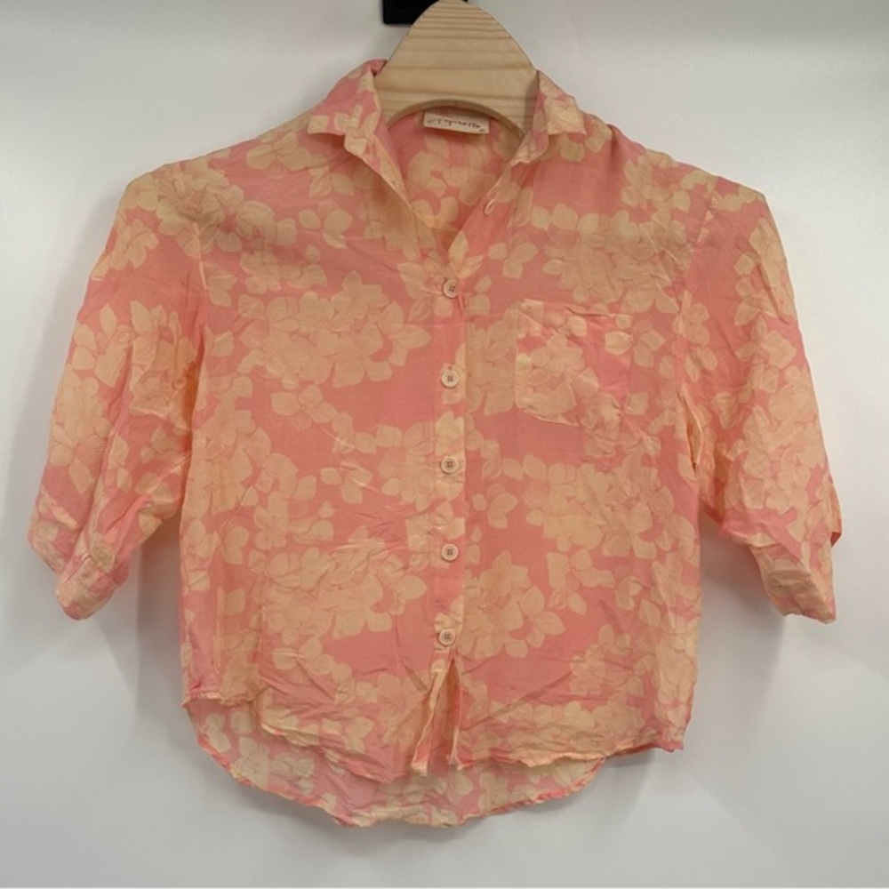 Papinelle pj top soft‎ pink floral silk blend size small
